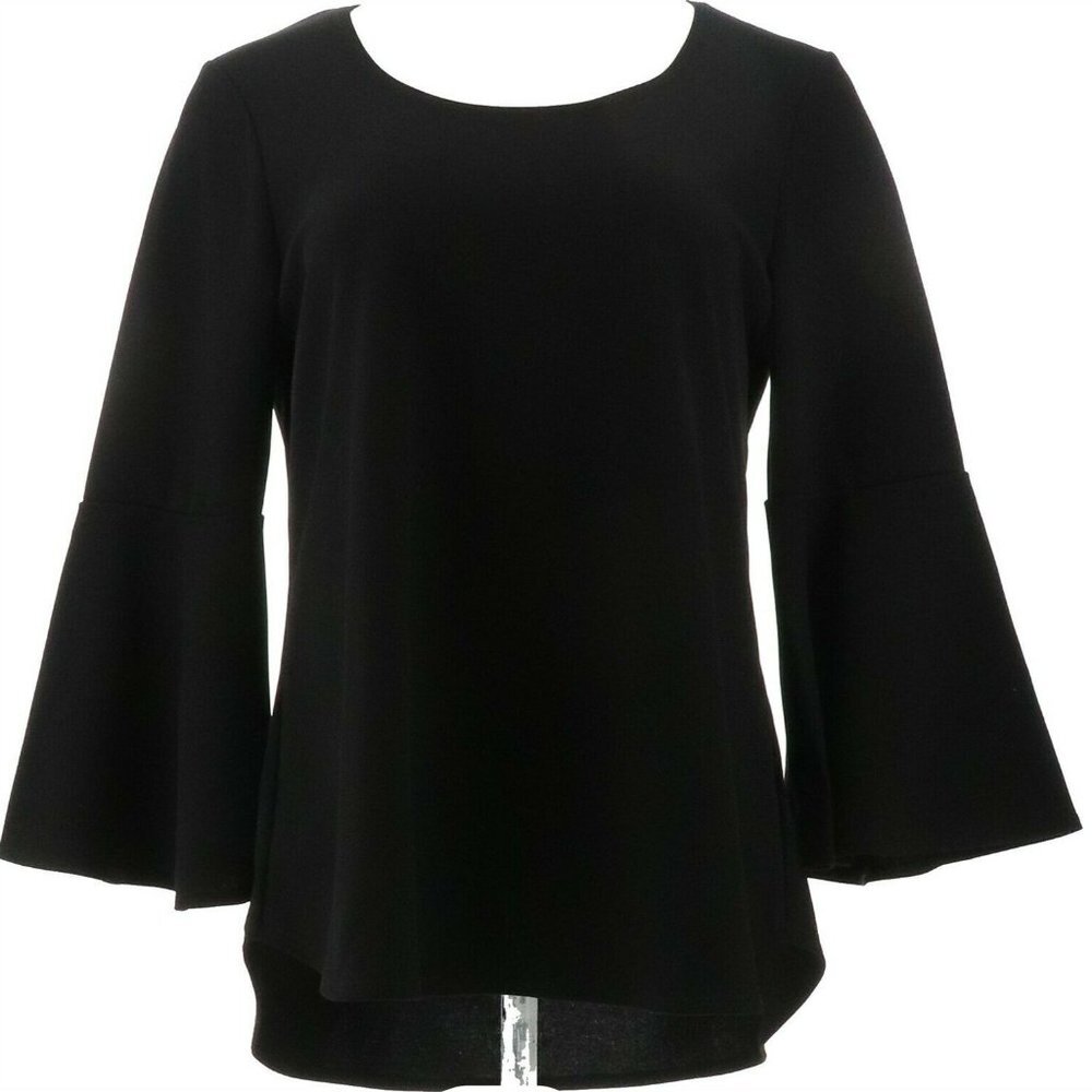 Slinky Brand Luxe Crepe 3/4 Flounce Slv Tunic